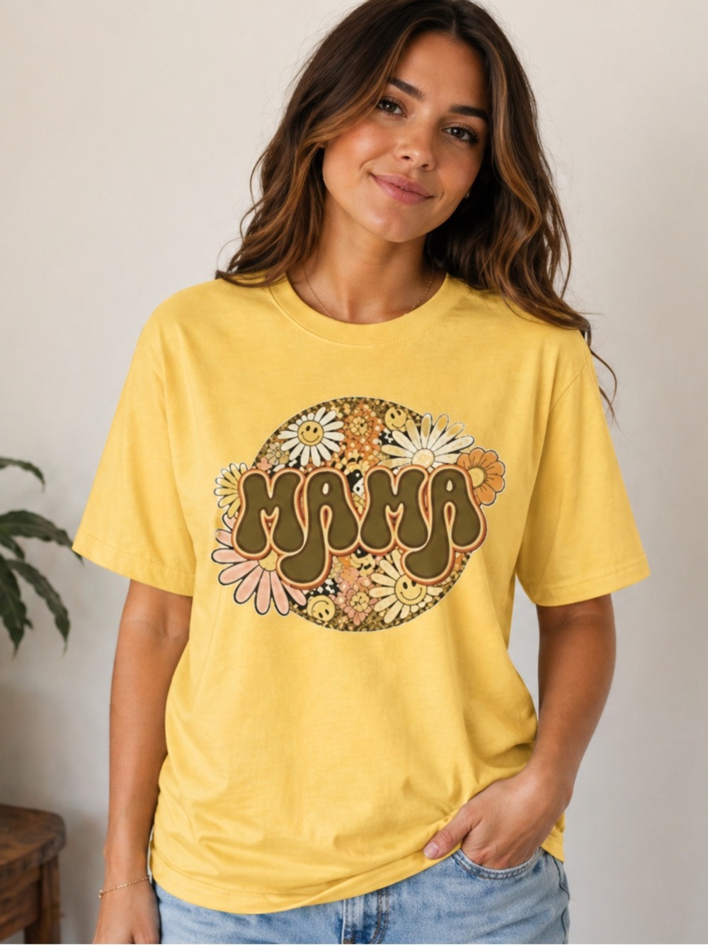 Yellow 'Mama' Floral Graphic Tee